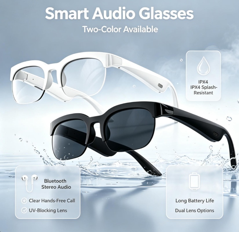 Audio Music For Video - Умные аудио-очки с двумя цветами, Bluetooth,